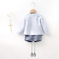 Imagen de camisa bebé niño lino azul cuello mao