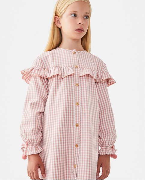 Imagen de Vestido fluido abotonado de niña vichy rosa-blanco