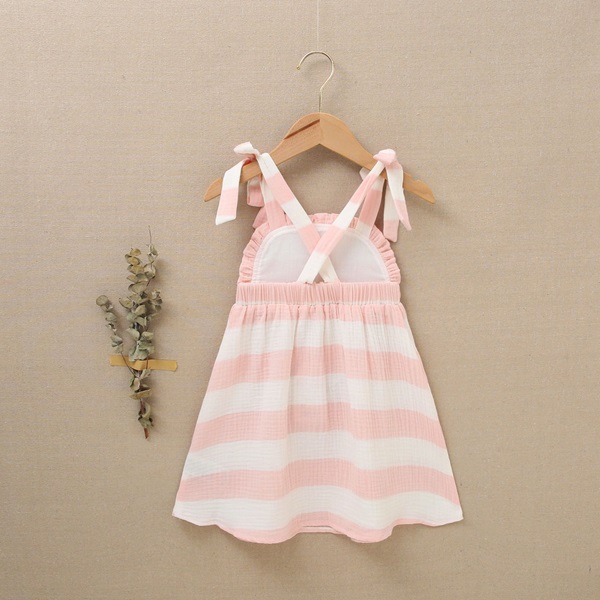 Imagen de Vestido de niña en bambula de rayas blancas y rosas