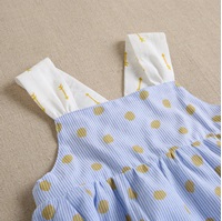 Imagen de Vestido con cubrepañal de bebé niña azul con estampado de lunares