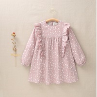 Imagen de Vestido de niña con volantes y estampado en blanco y rosa 