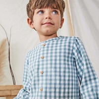 Imagen de Camisa de niño con cuello mao en cuadros vichy blanco y verde