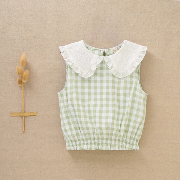 Imagen de Blusa de niña con cuadros vichy verdes y blancos