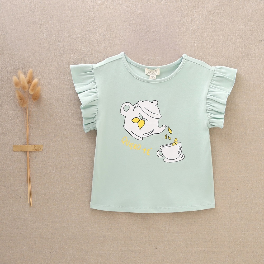 Imagen de Camiseta de niña verde con dibujo de tazas