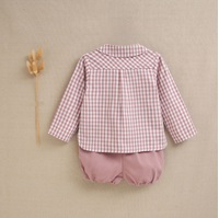 Imagen de Conjunto de bebé niño de camisa de cuadros de vichy y pololo liso malva