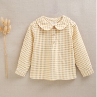 Imagen de Camisa bebé niño cuadros vichy mostaza y blanco cuello bebé