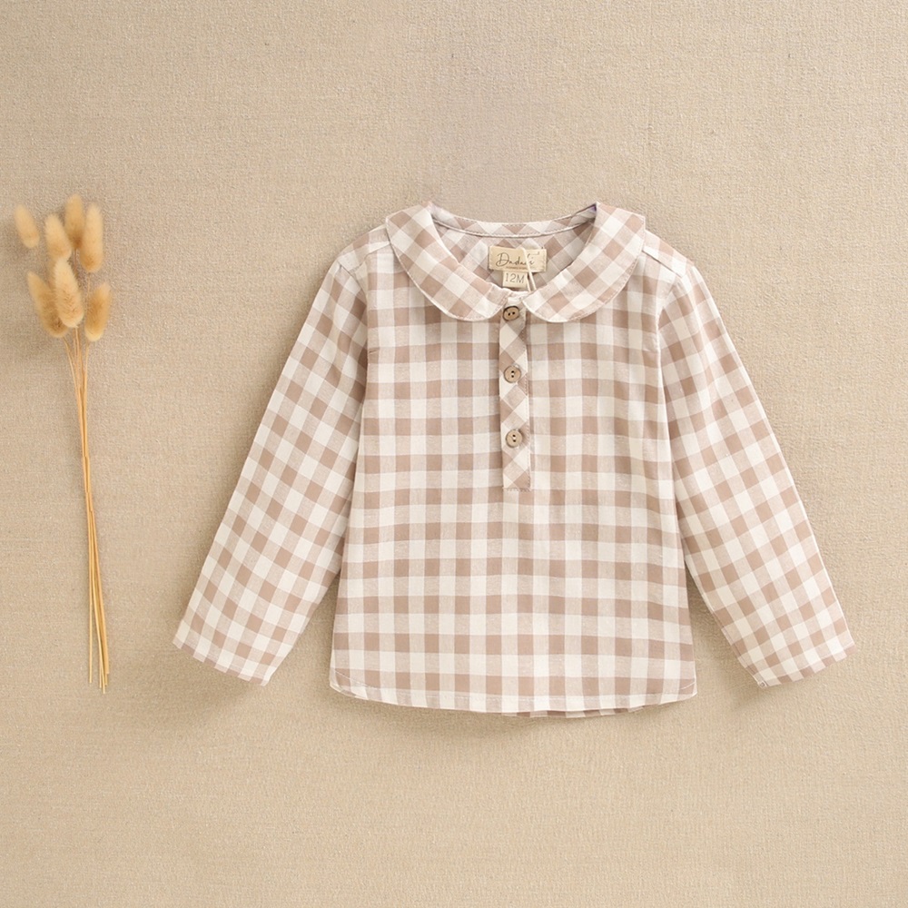 Imagen de Camisa de bebé niño cuadros marron y blanco y cuello bebé