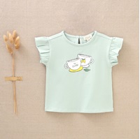 Imagen de Camiseta verde para bebé niña con dibujo de tazas