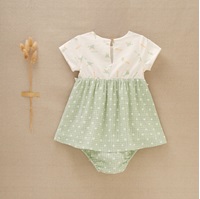 Imagen de Vestido de bebé niña combinado con estampado de cuadros verdes y estampado de patitos