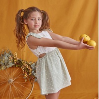 Imagen de Vestido de niña combinado con estampado de cuadros verdes y estampado de patitos