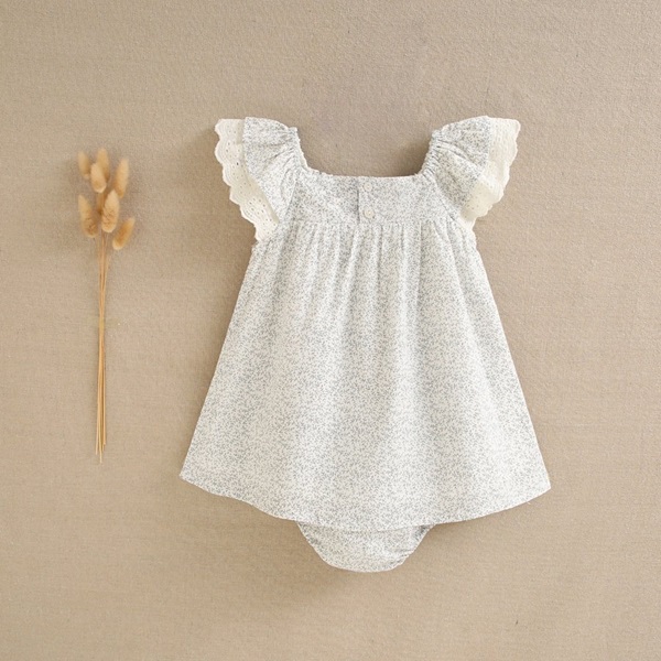 Imagen de Vestido de bebé niña con braguita hojas grises