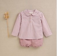 Imagen de Conjunto de bebé niño de camisa de cuadros de vichy y pololo liso malva