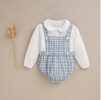 Imagen de Conjunto de peto de bebé niño de cuadros azul y blanco con camisa cuello bebé