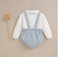 Imagen de Conjunto de peto de bebé niño de cuadros azul y blanco con camisa cuello bebé