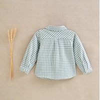 Imagen de Camisa de franela para bebé niño en cuadros vichy verde y blanco con cuello Peter Pan