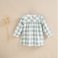 Imagen de Vestido de franela para bebé niña en cuadros vichy verde agua y blanco