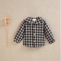 Imagen de Camisa de bebé niño de cuadros bicolor beige tostado y negro con cuello mao