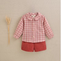 Imagen de Conjunto de bebé niño de camisa en cuadros bicolor rojo y blanco y short de micropana