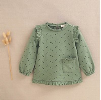 Imagen de Sudadera de bebé niña en verde con topos de purpurina azul