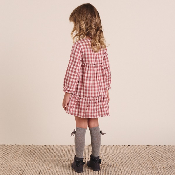 Imagen de Vestido de niña de cuadros bicolor caldera y blanco con manga larga abullonada