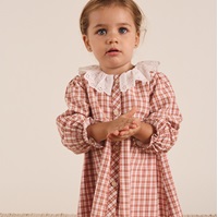 Imagen de Vestido de bebé niña de cuadros bicolor caldera y blanco con cuello volante