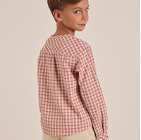 Imagen de Camisa manga larga de niño de cuadros bicolor caldera y blanco con cuello mao