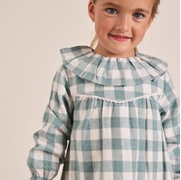 Imagen de Vestido de niña en cuadros vichy verde agua y blanco con cuello volante