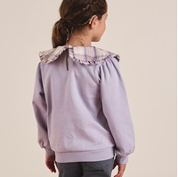 Imagen de Sudadera de niña morada con cuello Peter Pan en cuadros