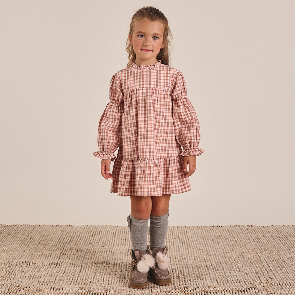 Imagen de Vestido de niña de cuadros bicolor caldera y blanco con manga larga abullonada