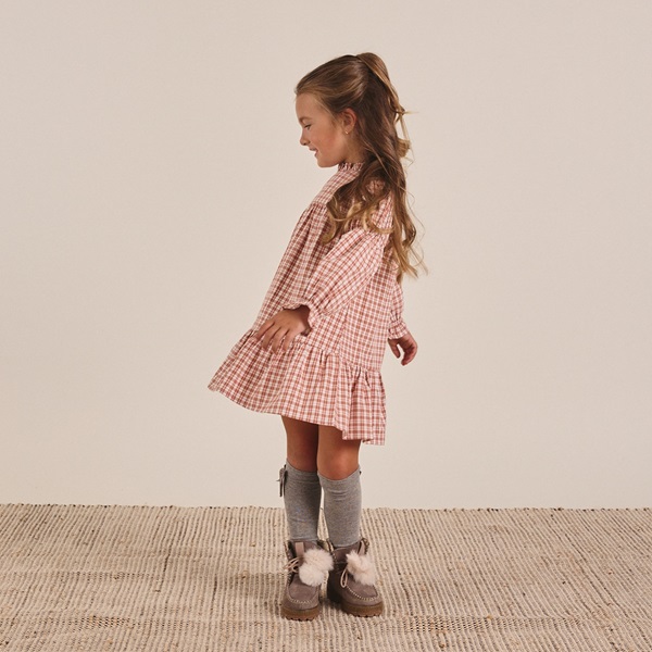 Imagen de Vestido de niña de cuadros bicolor caldera y blanco con manga larga abullonada