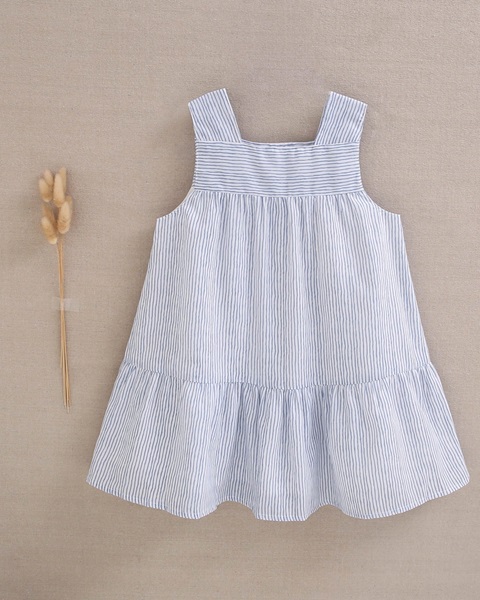 Imagen de Vestido de niña de tirantes con rayas blancas y azul pastel