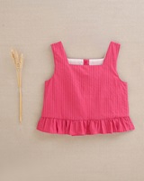 Imagen de Blusa de niña fucsia de rayas con escote cuadrado