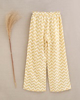 Imagen de Pantalón de niña zigzag mostaza y blanco con turquesa