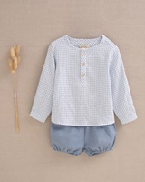 Imagen de Conjunto bebé niño camisa cuadros vichy azul claro y short