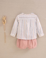 Imagen de Conjunto de bebé niño de camisa de rayas y short coral