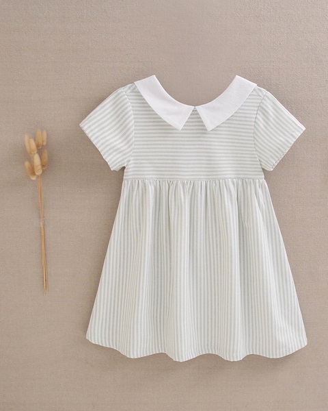 Imagen de Vestido de niña de rayas verde pastel y blanco con lazo