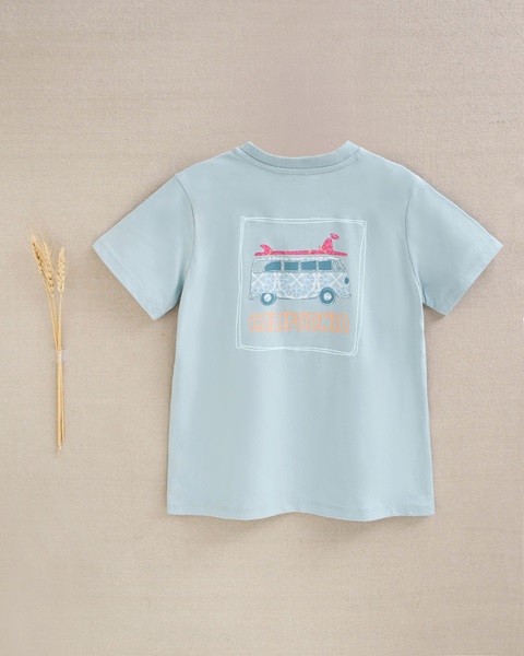 Imagen de Camiseta de niño azul bondi con dibujo trasero