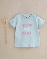 Imagen de Camiseta de bebé niño azul bondi con dibujo de peces