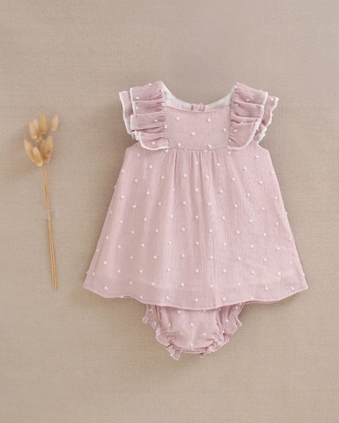 Imagen de Vestido de bebé plumeti rosa con mini topitos