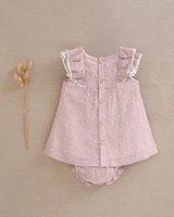 Imagen de Vestido de bebé plumeti rosa con mini topitos