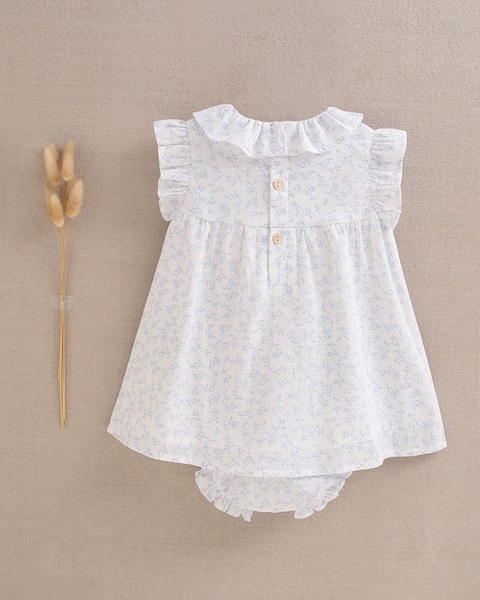 Imagen de Vestido de bebé niña blanco con estampado y braguita a juego