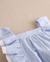 Imagen de Vestido de niña de plumeti azul con volantes y lazo