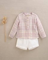 Imagen de Conjunto de bebé niño de camisa de cuadros y short blanco