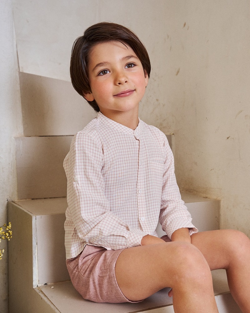 Imagen de Camisa de niño de cuadros con cuello mao