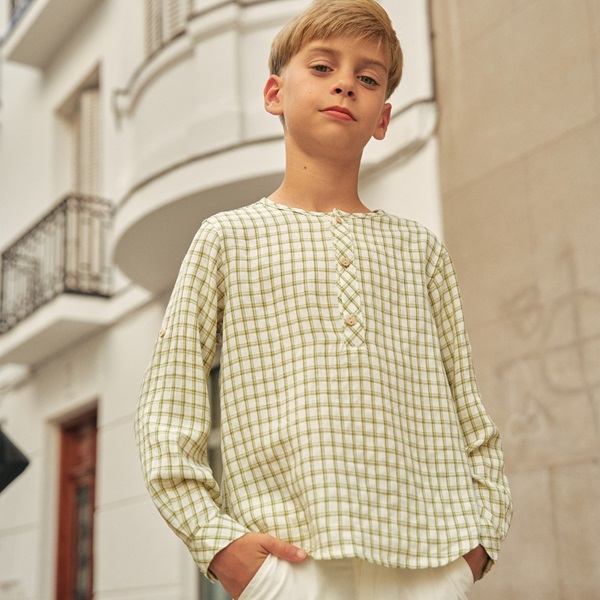 Imagen de Camisa de niño de manga larga y estampado de cuadros 