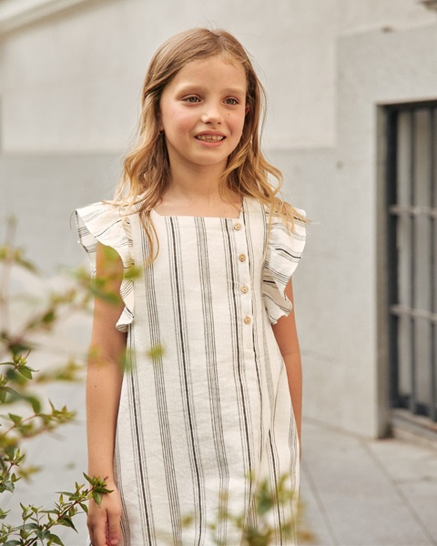 Imagen de Vestido de niña en rayas bicolor con lazo en espalda