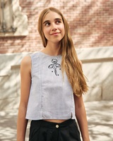 Imagen de Blusa de niña a rayas con botonadura de espalda asimétrica